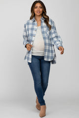 Blue Plaid Maternity Flannel Top