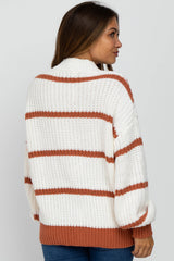 Rust High Neck Striped Maternity Knit Sweater