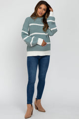 Mint Green High Neck Striped Maternity Knit Sweater