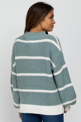 Mint Green High Neck Striped Maternity Knit Sweater