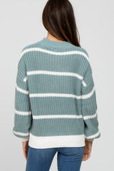 Mint Green High Neck Striped Knit Sweater