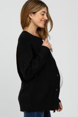 Black Brushed Button Front Maternity Cardigan