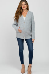 Heather Grey Brushed Button Front Maternity Cardigan