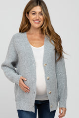 Heather Grey Brushed Button Front Maternity Cardigan