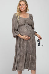 Grey Printed Sweetheart Neck Maternity Dress