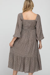 Grey Printed Sweetheart Neck Maternity Dress