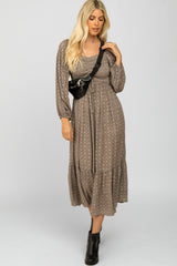 Grey Printed Sweetheart Neck Maternity Dress