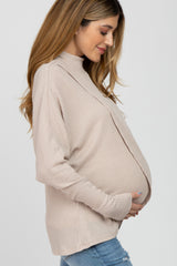 Beige Waffle Knit Mock Neck Layered Front Maternity Top