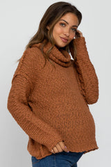 Rust Popcorn Knit Cowl Neck Maternity Sweater