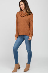 Rust Popcorn Knit Cowl Neck Sweater