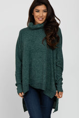 Forest Green Brushed Cowl Neck Poncho Sweater