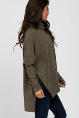 Olive Brushed Cowl Neck Poncho Sweater