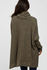 Olive Brushed Cowl Neck Poncho Sweater