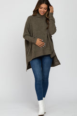 Olive Brushed Cowl Neck Poncho Maternity Sweater