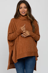 Camel Brushed Cowl Neck Poncho Maternity Sweater