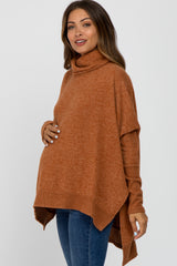 Camel Brushed Cowl Neck Poncho Maternity Sweater