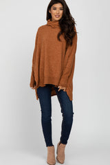 Camel Brushed Cowl Neck Poncho Sweater