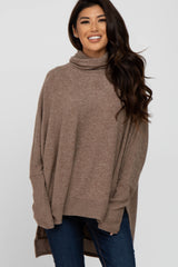 Mocha Brushed Cowl Neck Poncho Sweater