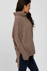 Mocha Brushed Cowl Neck Poncho Sweater