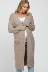 Taupe Long Chunky Knit Maternity Cardigan