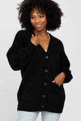 Black Puff Sleeve Front Pocket Cardigan