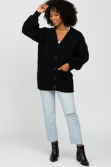 Black Puff Sleeve Front Pocket Cardigan