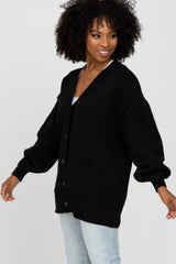 Black Puff Sleeve Front Pocket Cardigan