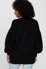 Black Puff Sleeve Front Pocket Cardigan