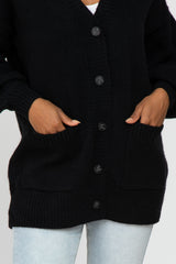 Black Puff Sleeve Front Pocket Cardigan