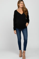 Black V-Neck Maternity Sweater