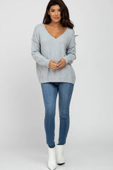 Grey V-Neck Maternity Sweater