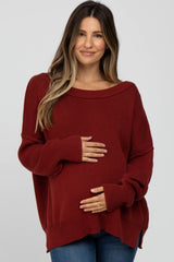 Burgundy Exposed Seam Side Slit Maternity Sweater