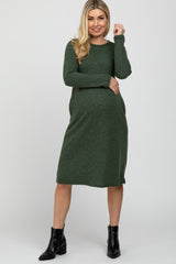 Olive Brushed Ribbed Knit Maternity Dress