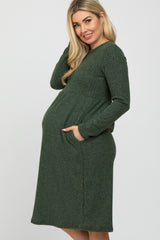 Olive Brushed Ribbed Knit Maternity Dress