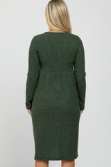 Olive Brushed Ribbed Knit Maternity Dress