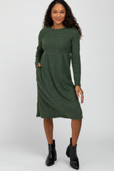 Olive Brushed Ribbed Knit Maternity Dress