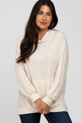 Cream Brushed Ribbed Maternity Hooded Top