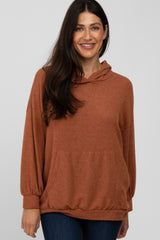 Rust Brushed Ribbed Maternity Hooded Top