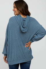 Blue Brushed Ribbed Maternity Hooded Top