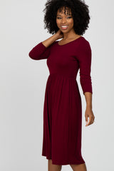 Burgundy Babydoll Maternity Midi Dress