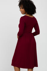 Burgundy Babydoll Maternity Midi Dress