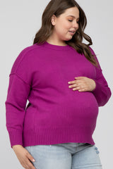 Magenta Mock Neck Exposed Seam Maternity Plus Sweater