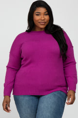 Magenta Mock Neck Exposed Seam Plus Sweater