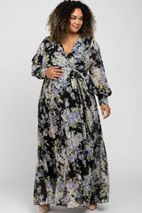 Black Floral Chiffon Maternity Plus Maxi Dress