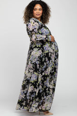 Black Floral Chiffon Maternity Plus Maxi Dress