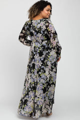 Black Floral Chiffon Maternity Plus Maxi Dress