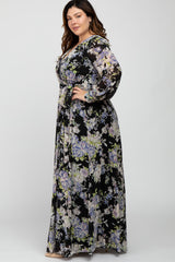 Black Floral Chiffon Plus Maxi Dress