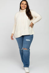 Cream Cowl Neck Contrast Plus Dolman Sleeve Top