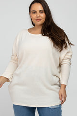 Cream Brushed Ribbed Dolman Sleeve Plus Top