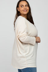 Cream Brushed Ribbed Dolman Sleeve Plus Top